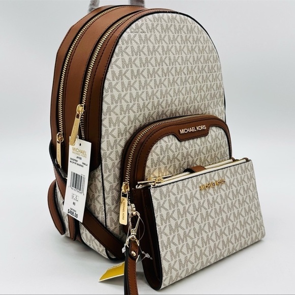 Michael Kors Medium Jaycee Zip Packet Backpack & Double Zip Wallet Wristlet - Picture 1 of 16